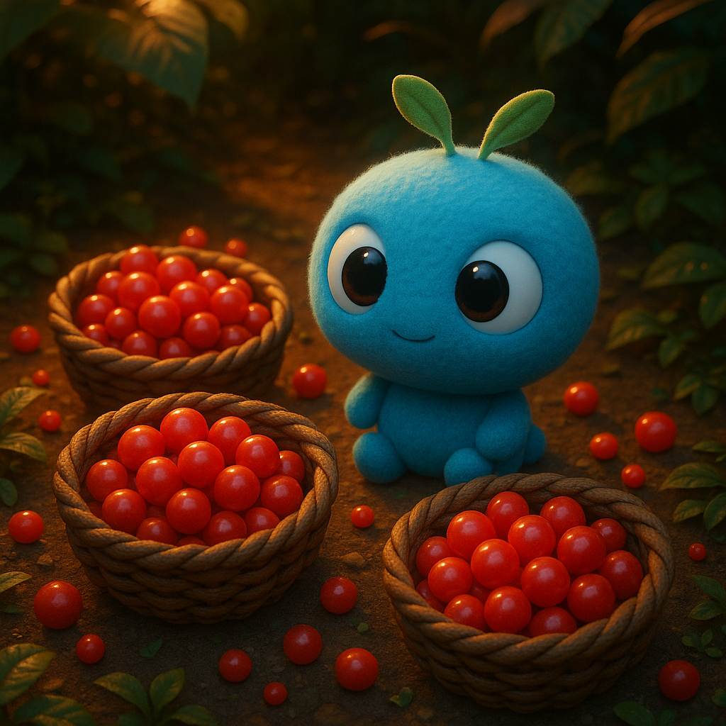 Three baskets with berries being divided