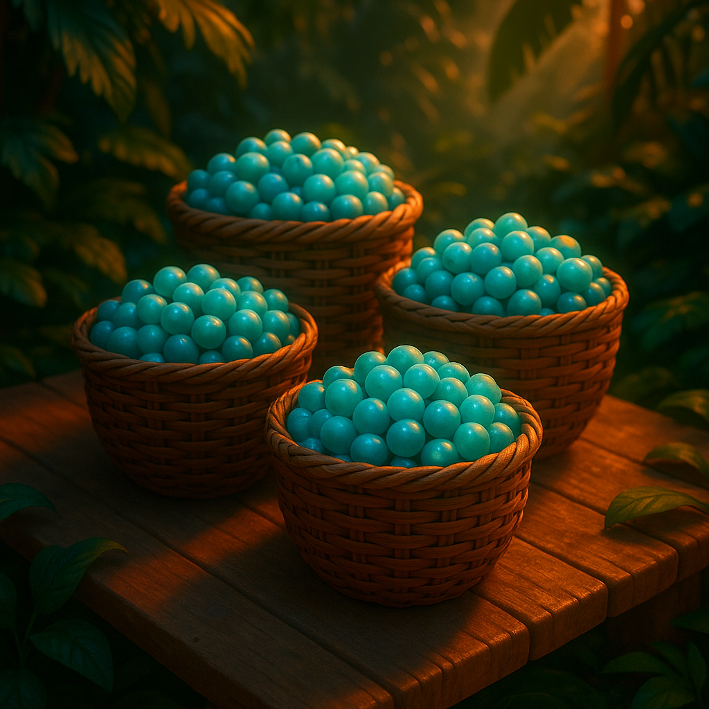 Four baskets with glowing berries