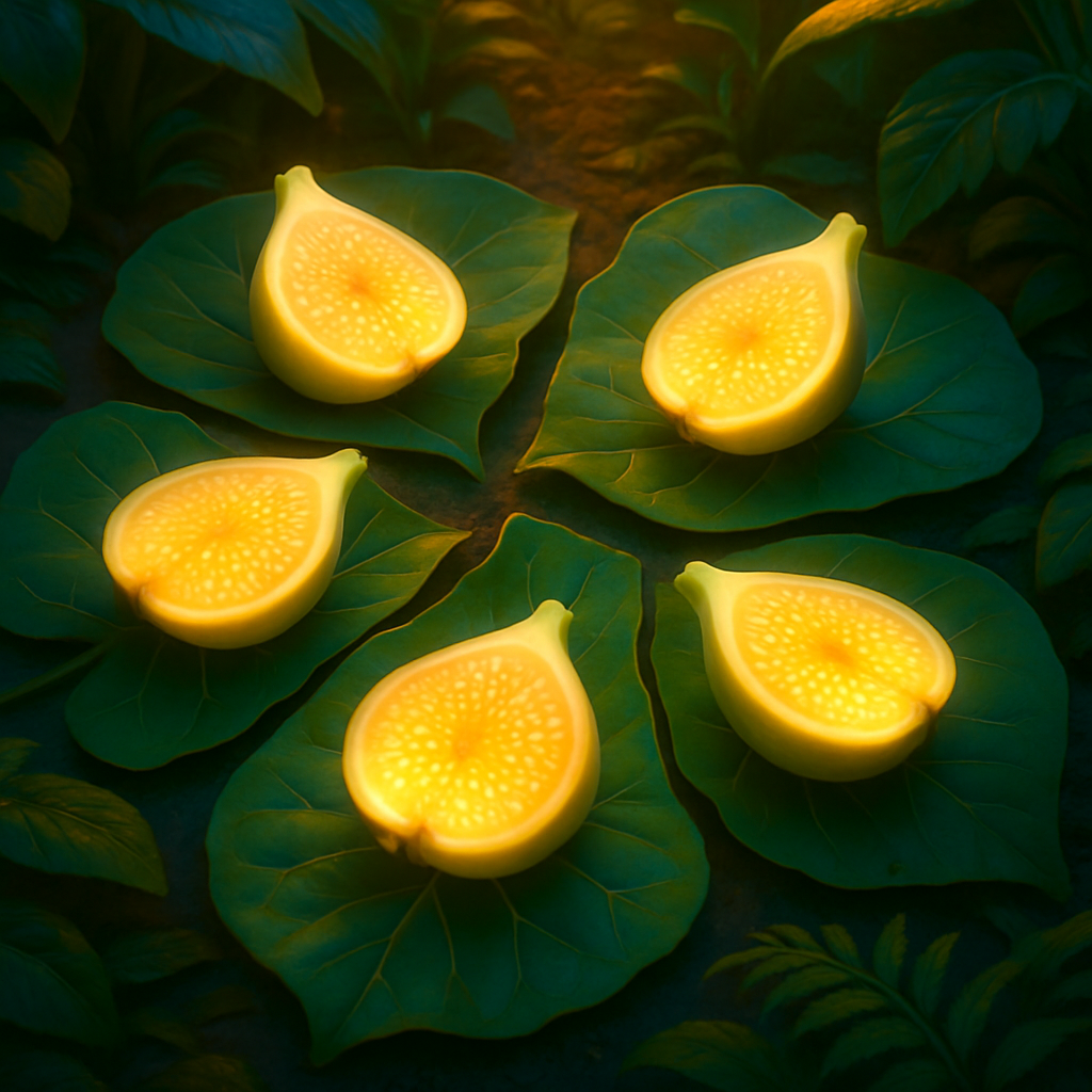 Six equal portions of glowing figs