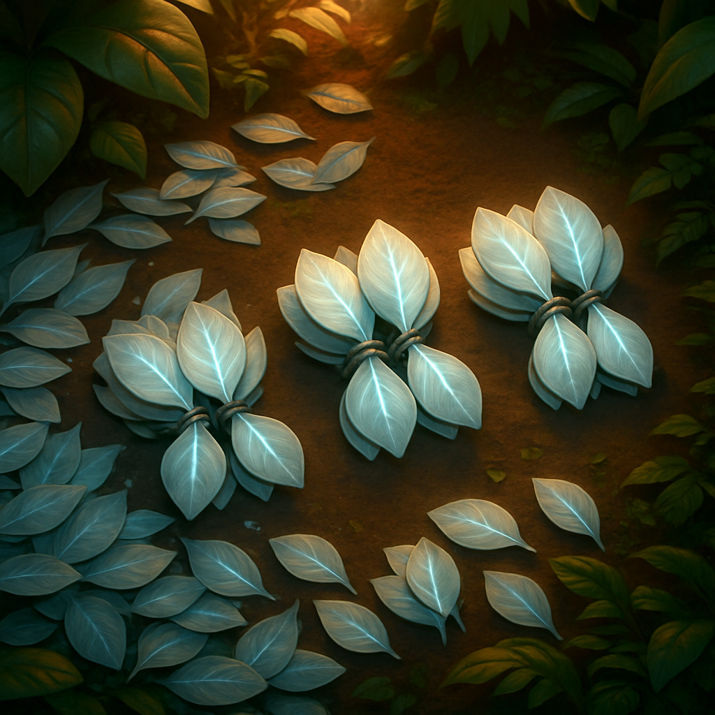 Piles of silver leaves being bundled
