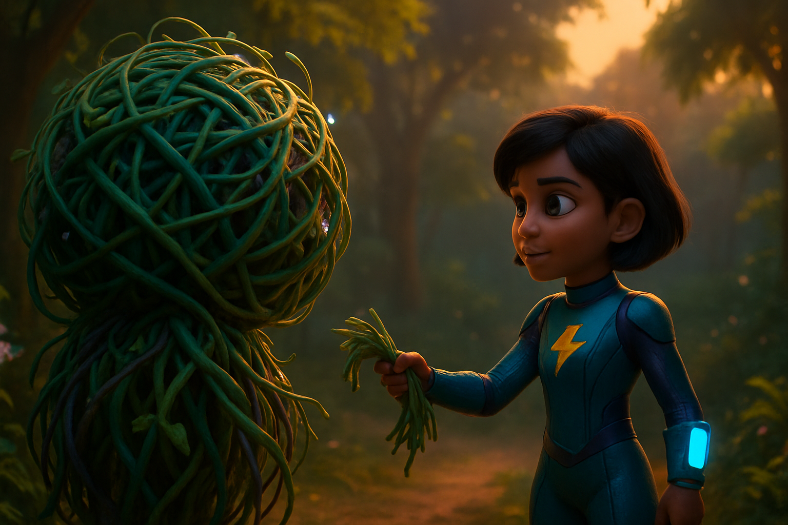 Tangle looks back at Blaze from the edge of the forest